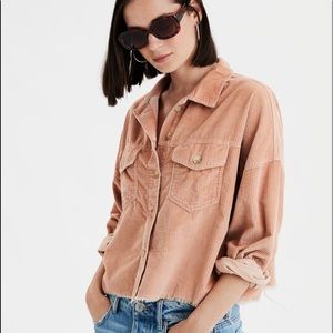 AE Corduroy cropped button down - burnt orange